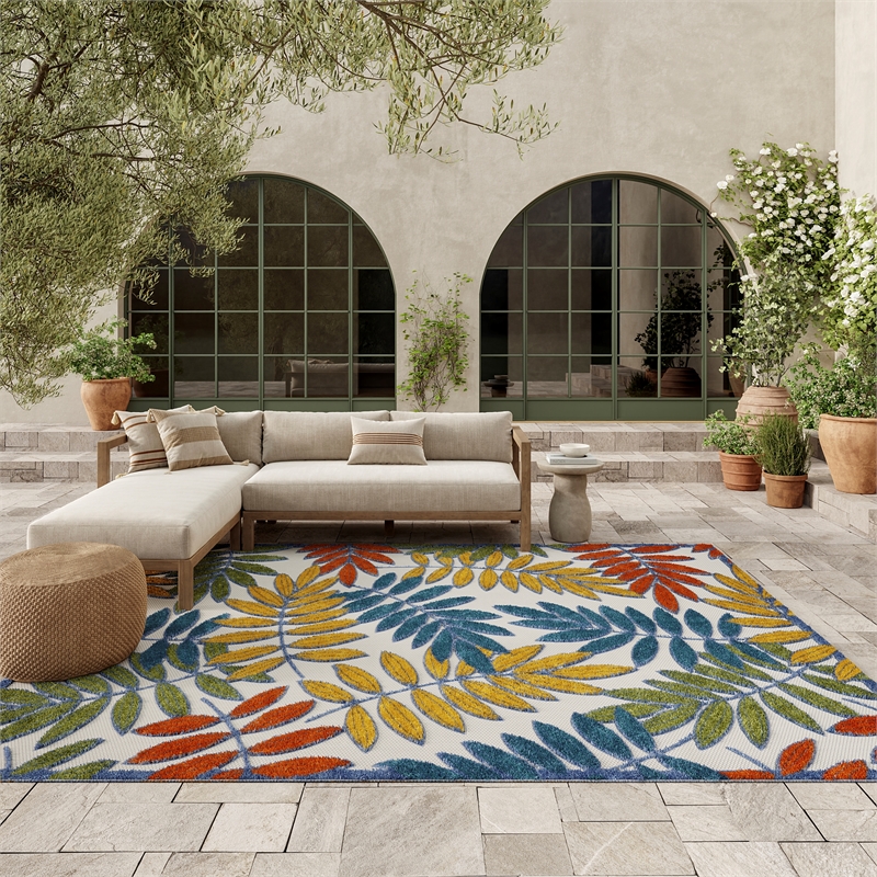 Nourison Aloha 6' x 9' Ivory Multicolor Fabric Tropical Area Rug (6' x 9')