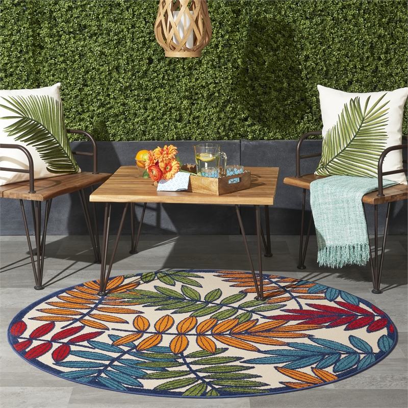 Nourison Aloha 5' x Round Multicolor Fabric Tropical Area Rug (5' Round)