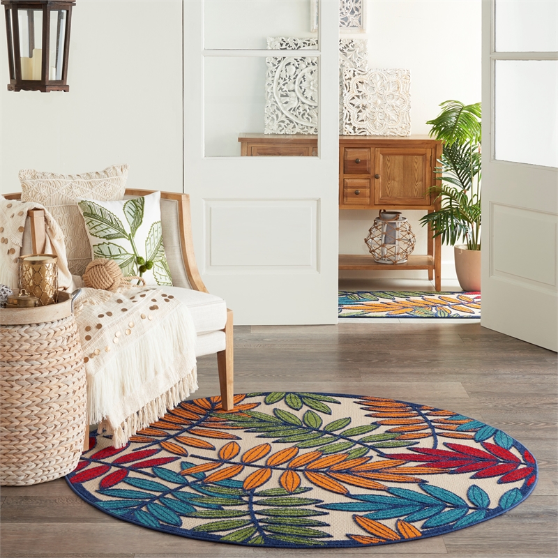 Nourison Aloha 5' x Round Multicolor Fabric Tropical Area Rug (5' Round)