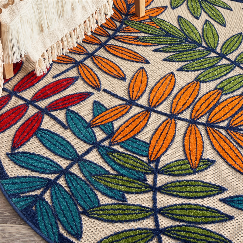 Nourison Aloha 5' x Round Multicolor Fabric Tropical Area Rug (5' Round)