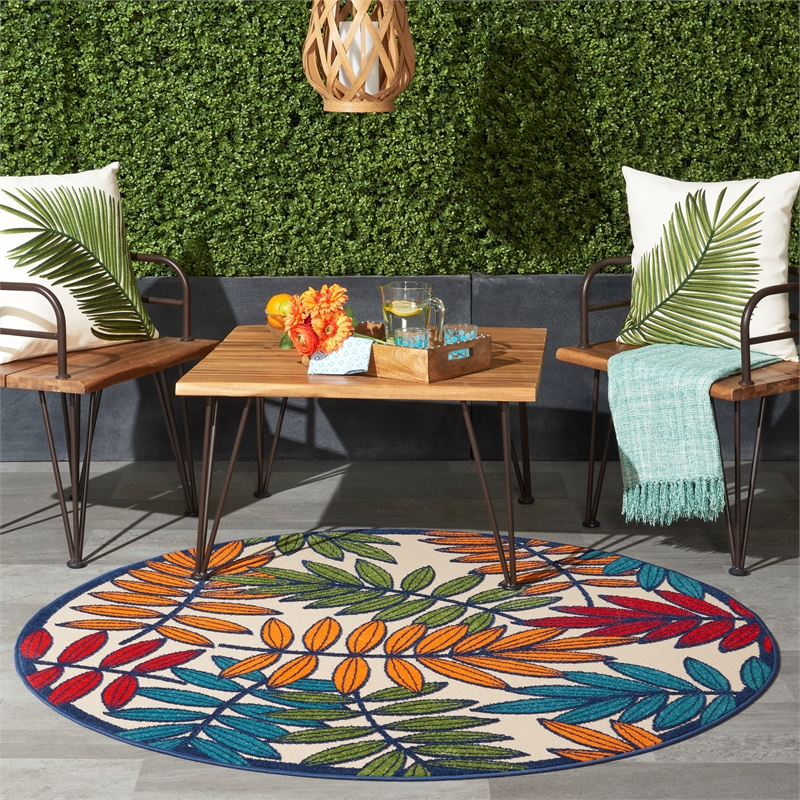 Nourison Aloha 5' x Round Multicolor Fabric Tropical Area Rug (5' Round)