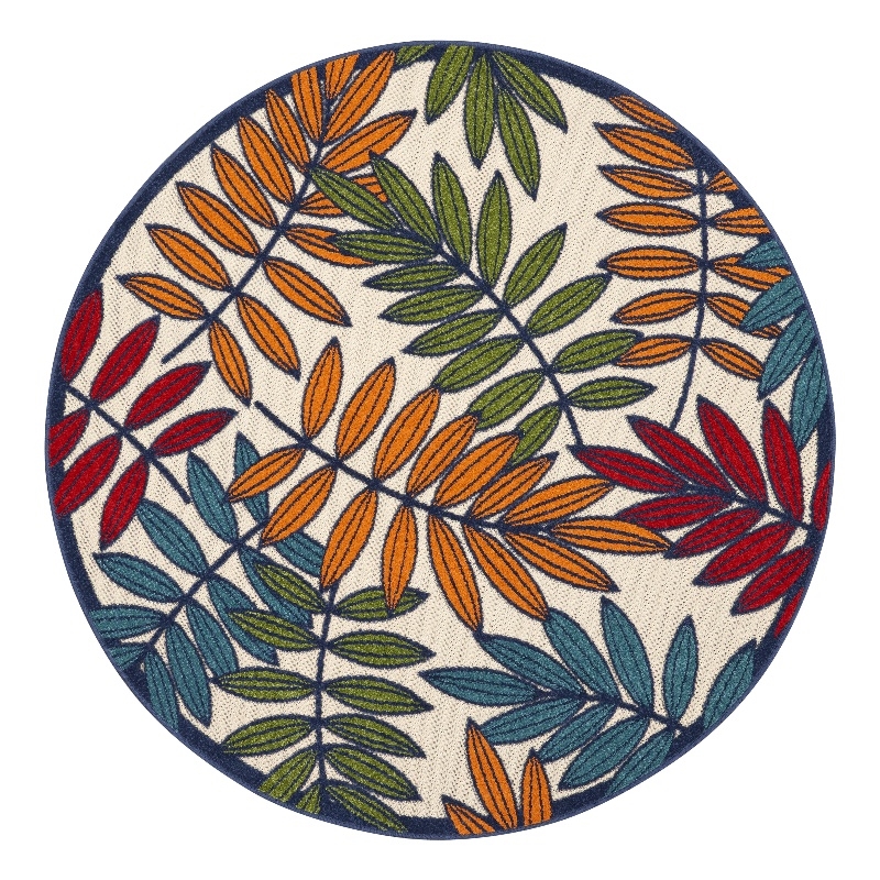 Nourison Aloha 5' x Round Multicolor Fabric Tropical Area Rug (5' Round)