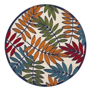 Nourison Aloha 5' x Round Multicolor Fabric Tropical Area Rug (5' Round)