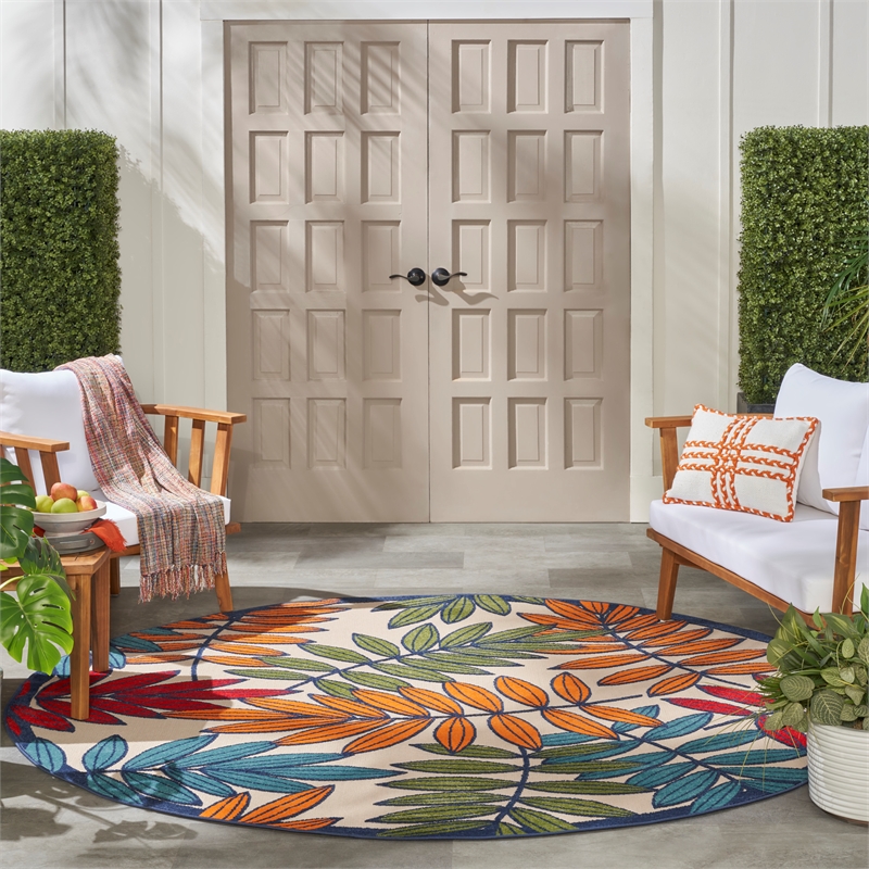 Nourison Aloha 8' x Round Multicolor Fabric Tropical Area Rug (8' Round)