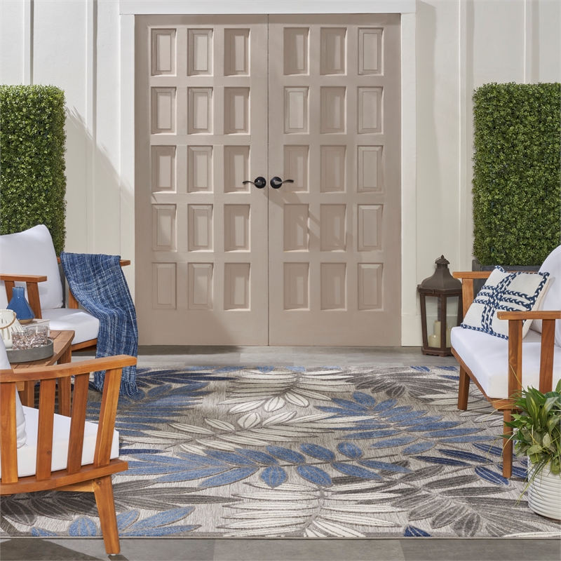 Nourison Aloha 7' x 10' Gray/Blue Outdoor Indoor/Outdoor Rug Polypropylene