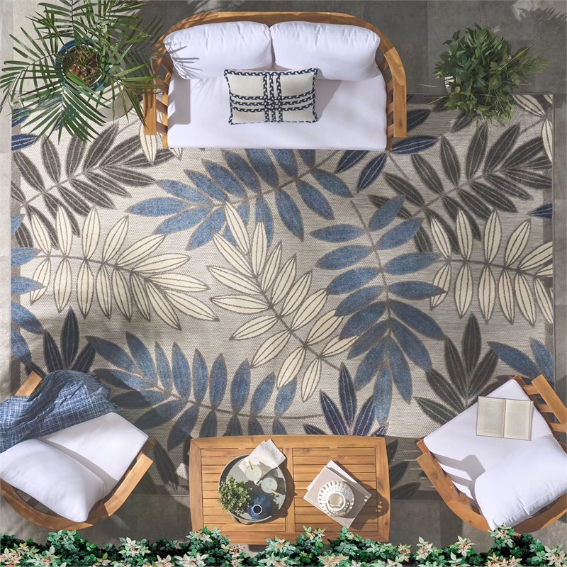 Nourison Aloha 7' x 10' Gray/Blue Outdoor Indoor/Outdoor Rug Polypropylene