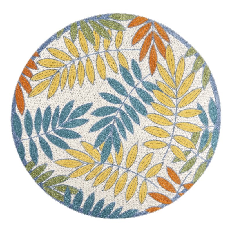 Nourison Aloha 8' x Round Ivory Multicolor Fabric Tropical Area Rug (8' Round)