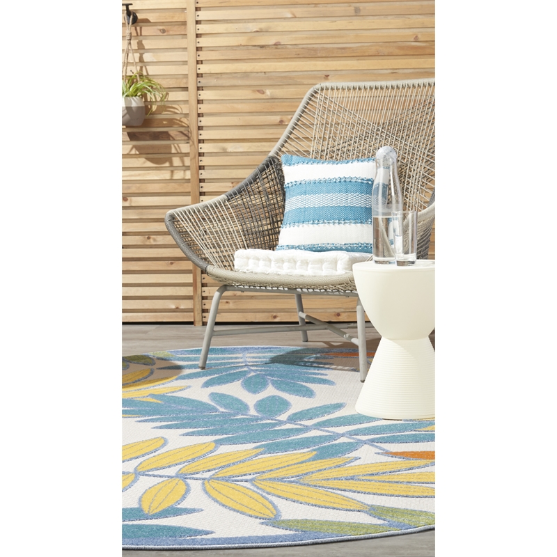 Nourison Aloha 8' x Round Ivory Multicolor Fabric Tropical Area Rug (8' Round)