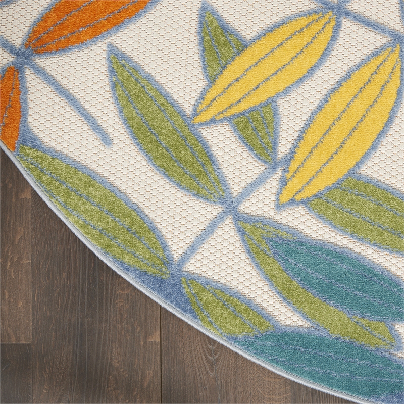Nourison Aloha 8' x Round Ivory Multicolor Fabric Tropical Area Rug (8' Round)