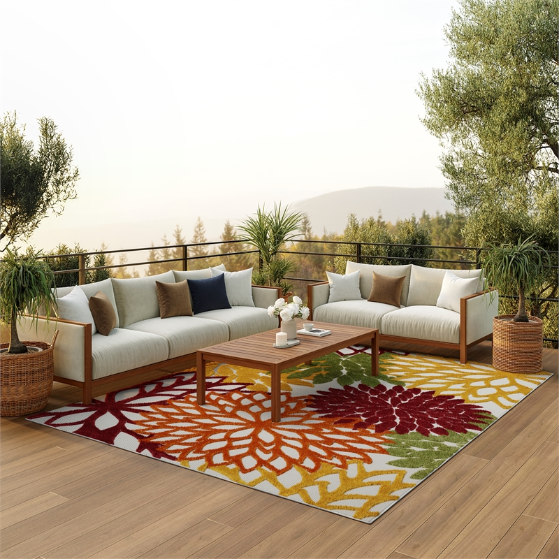 nourison aloha 84&quot x 120&quot fabric indoor/outdoor rug in red multi-color