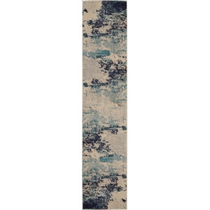 Nourison Celestial 10' Runner Blue and White Fabric Modern Area Rug (10' Runner)