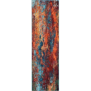 Nourison Celestial 12' Runner Blue and Red Fabric Modern Area Rug (12' Runner)