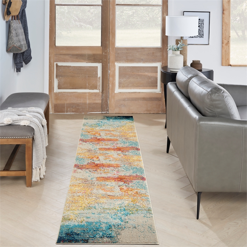 Nourison Celestial 12' Runner Multicolor Fabric Modern Area Rug (12' Runner)
