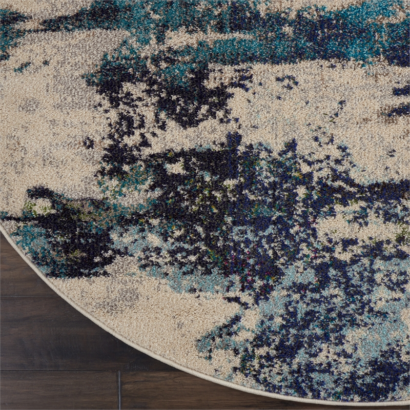 Nourison Celestial 5' x Round Blue and White Fabric Modern Area Rug (5' Round)