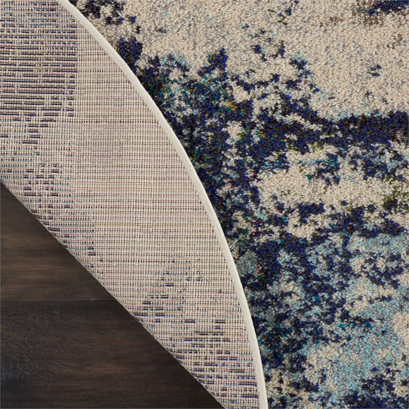 Nourison Celestial 5' x Round Blue and White Fabric Modern Area Rug (5' Round)