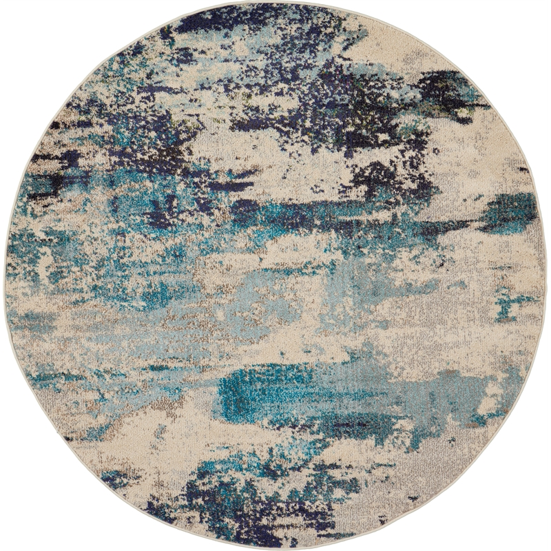 Nourison Celestial 5' x Round Blue and White Fabric Modern Area Rug (5' Round)