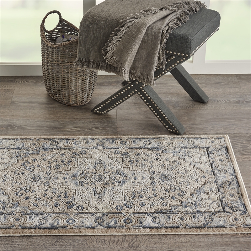 Nourison Concerto 2' x 4' Beige Gray Fabric Farmhouse Area Rug (2' x 4')