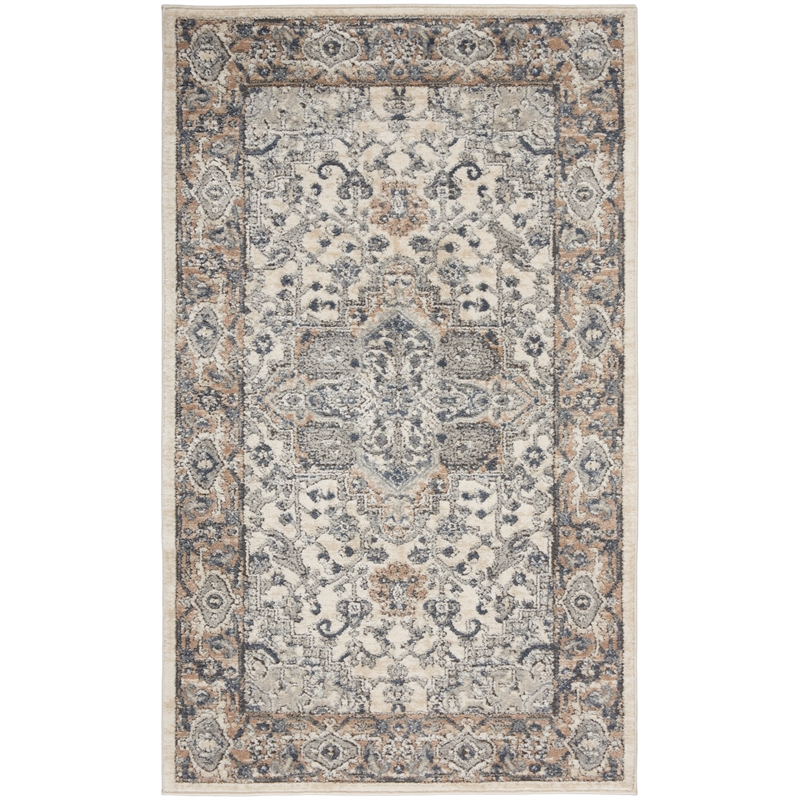 Nourison Concerto 3' x 5' Ivory Gray Fabric Farmhouse Area Rug (3' x 5')