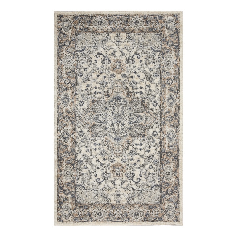 Nourison Concerto 3' x 5' Ivory Gray Fabric Farmhouse Area Rug (3' x 5')