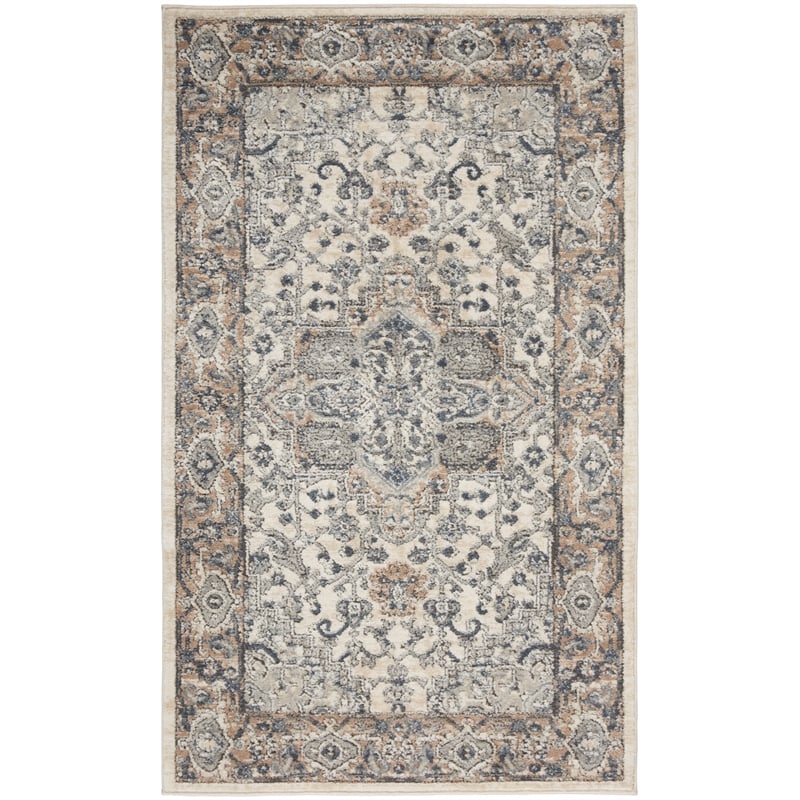 Nourison Concerto 3' x 5' Ivory Gray Fabric Farmhouse Area Rug (3' x 5')