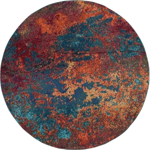 Nourison Celestial 8' x Round Blue and Red Fabric Modern Area Rug (8' Round)