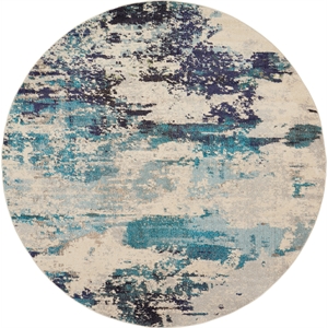 Nourison Celestial 8' x Round Blue and White Fabric Modern Area Rug (8' Round)
