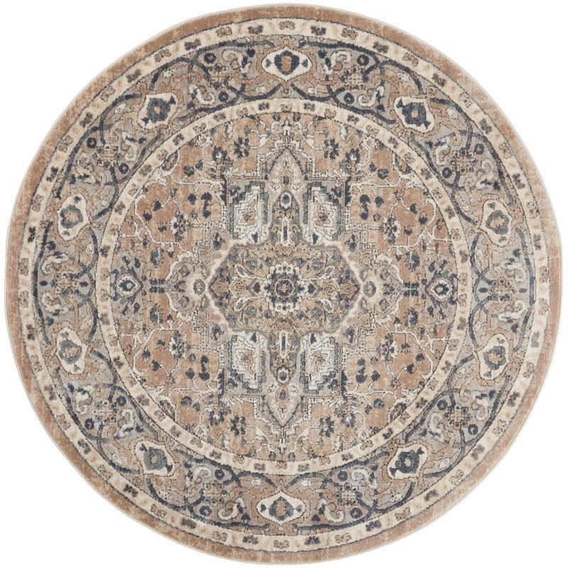 Nourison Concerto 4' x Round Beige Gray Fabric Farmhouse Area Rug (4' Round)