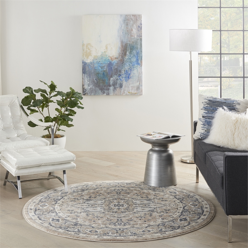 Nourison Concerto 4' x Round Beige Gray Fabric Farmhouse Area Rug (4' Round)