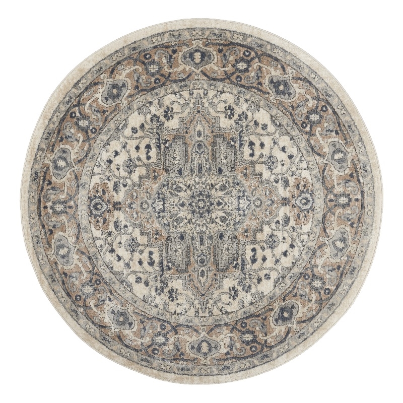 Nourison Concerto 4' x Round Ivory Gray Fabric Farmhouse Area Rug (4' Round)