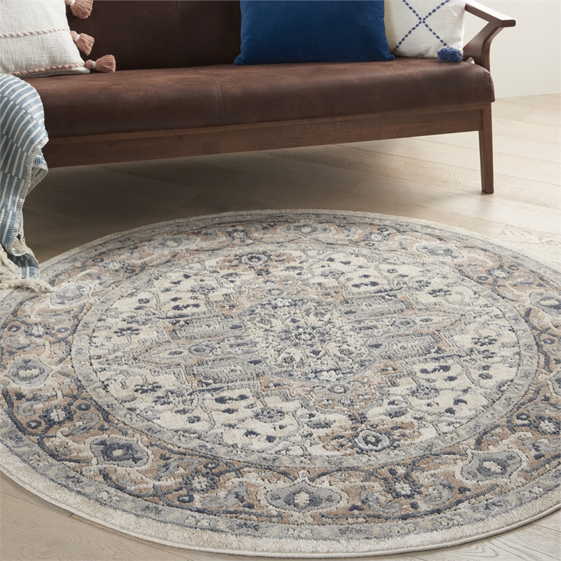 Nourison Concerto 4' x Round Ivory Gray Fabric Farmhouse Area Rug (4' Round)