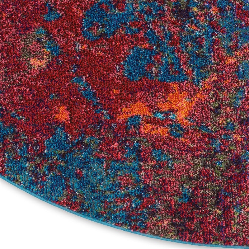 Nourison Celestial 4' x Round Blue and Red Fabric Modern Area Rug (4' Round)