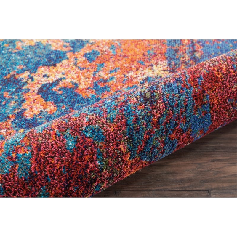 Nourison Celestial 4' x Round Blue and Red Fabric Modern Area Rug (4' Round)