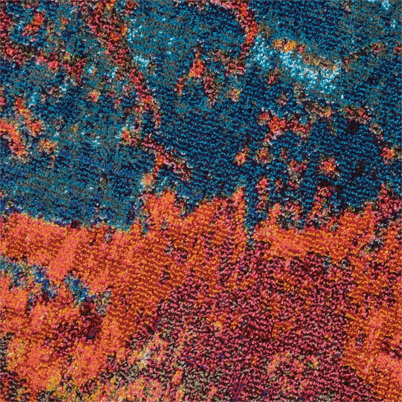Nourison Celestial 4' x Round Blue and Red Fabric Modern Area Rug (4' Round)