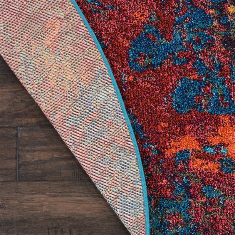 Nourison Celestial 4' x Round Blue and Red Fabric Modern Area Rug (4' Round)