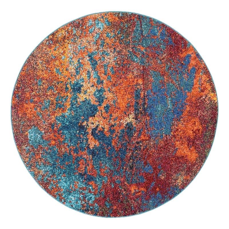 Nourison Celestial 4' x Round Blue and Red Fabric Modern Area Rug (4' Round)