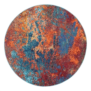 Nourison Celestial 4' x Round Blue and Red Fabric Modern Area Rug (4' Round)