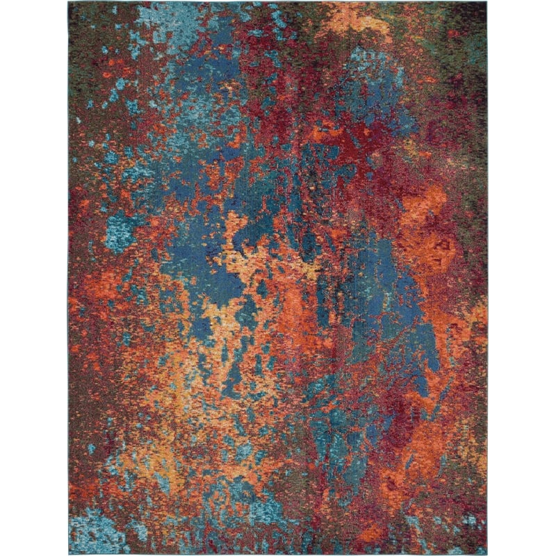Nourison Celestial 9' x 12' Blue and Red Fabric Modern Area Rug (9' x 12')