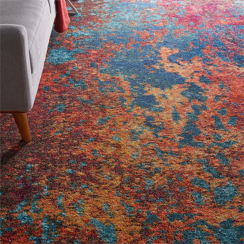 Nourison Celestial 9' x 12' Blue and Red Fabric Modern Area Rug (9' x 12')