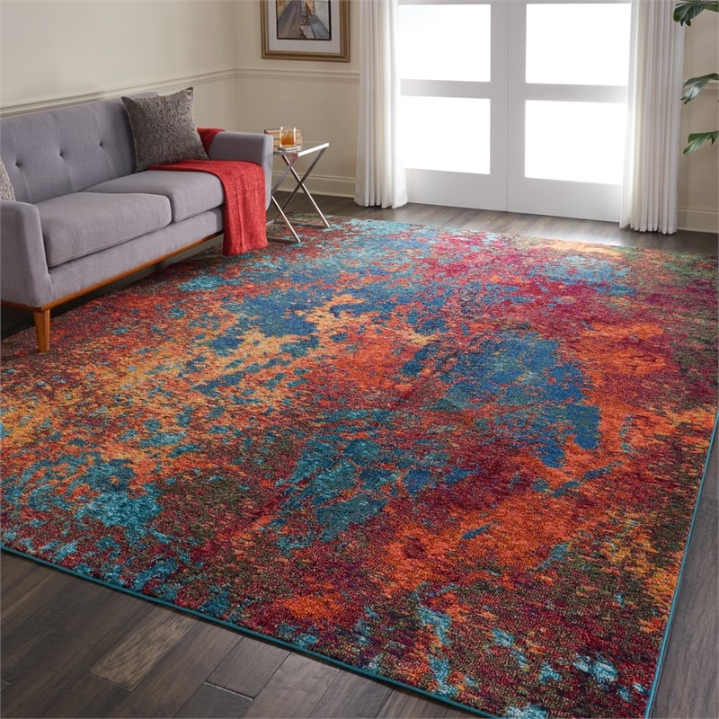 Nourison Celestial 9' x 12' Blue and Red Fabric Modern Area Rug (9' x 12')