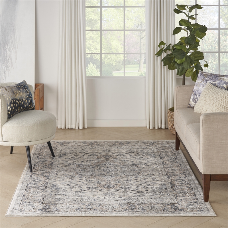 Nourison Concerto 5' x 7' Ivory Gray Fabric Farmhouse Area Rug (5' x 7')