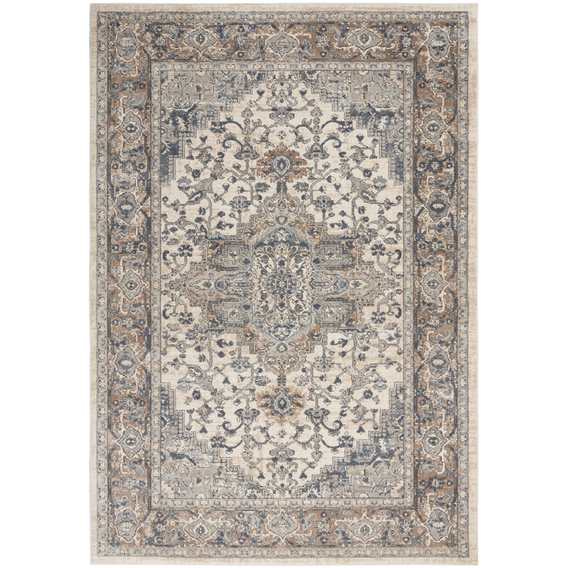 Nourison Concerto 5' x 7' Ivory Gray Fabric Farmhouse Area Rug (5' x 7')