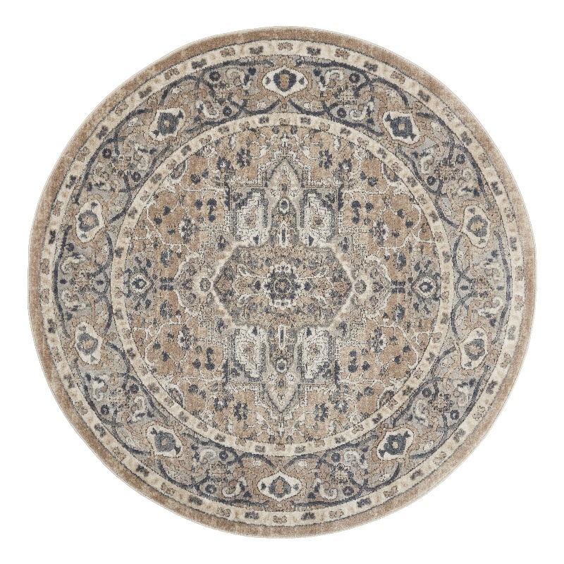 Nourison Concerto 5' x Round Beige Gray Fabric Farmhouse Area Rug (5' Round)