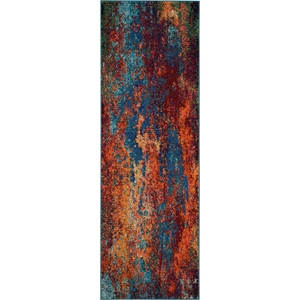 Nourison Celestial 6' Runner Blue and Red Fabric Modern Area Rug (6' Runner)