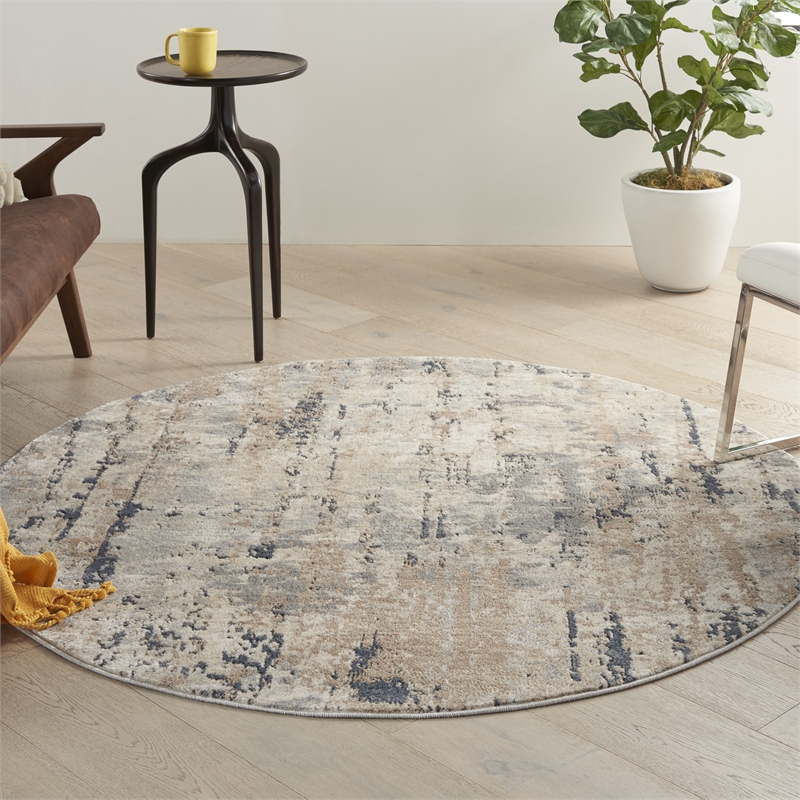 Nourison Concerto 5' x Round Beige Gray Fabric Modern Area Rug (5' Round)