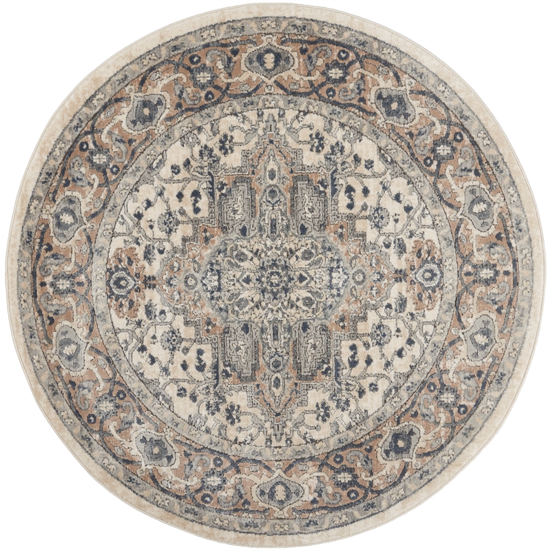 Nourison Concerto 5' x Round Ivory Gray Fabric Farmhouse Area Rug (5' Round)