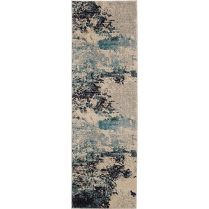 Nourison Celestial 6' Runner Blue and White Fabric Modern Area Rug (6' Runner)