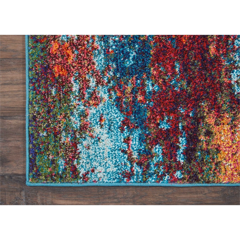 Nourison Celestial 10' Runner Blue and Red Fabric Modern Area Rug (10' Runner)