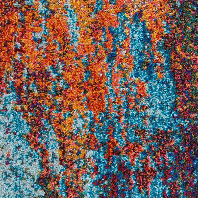 Nourison Celestial 10' Runner Blue and Red Fabric Modern Area Rug (10' Runner)