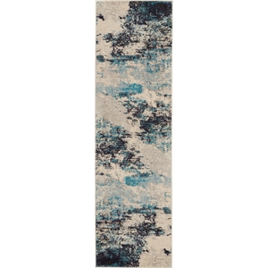 Nourison Celestial 8' Runner Blue and White Fabric Modern Area Rug (8' Runner)