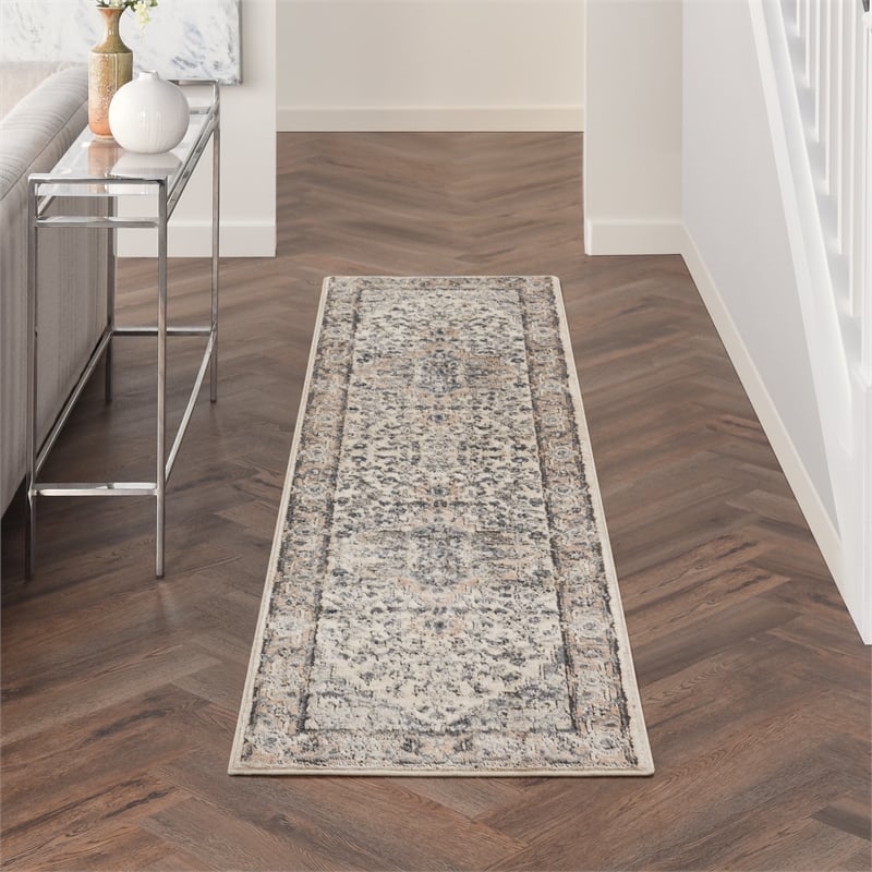 Nourison Concerto 8' Runner Ivory Gray Fabric Farmhouse Area Rug (8' Runner)